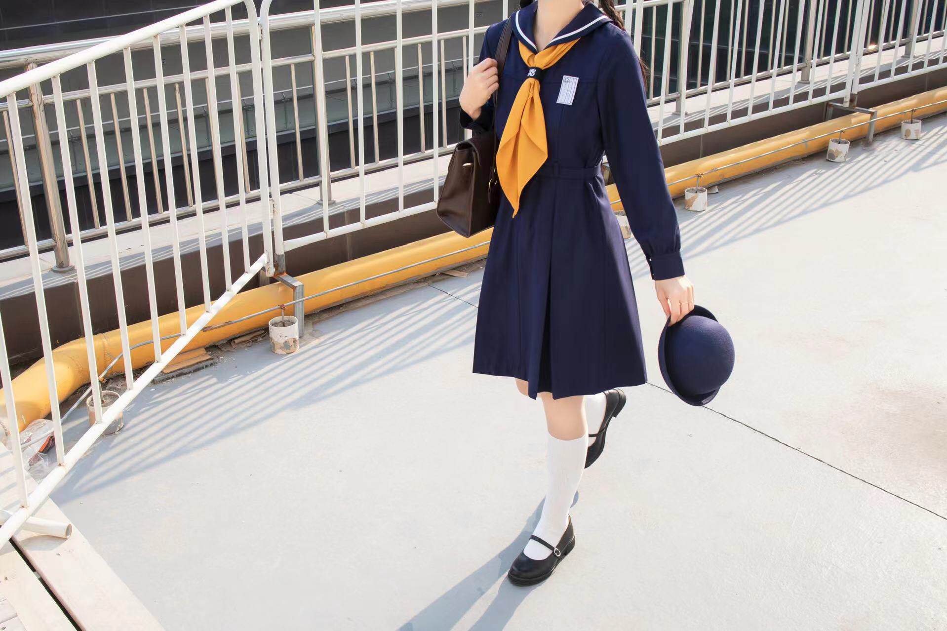 现货|橘落海| jk制服水手服浓绀色校供感连衣裙_虎窝淘