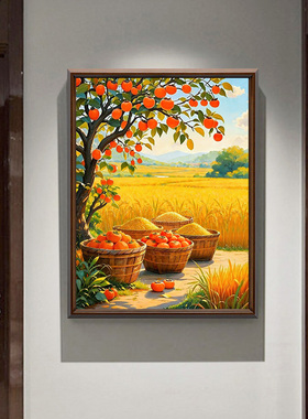 手绘油画【五谷丰登】丰收柿子风景画新中式欧式美式古典餐厅挂画