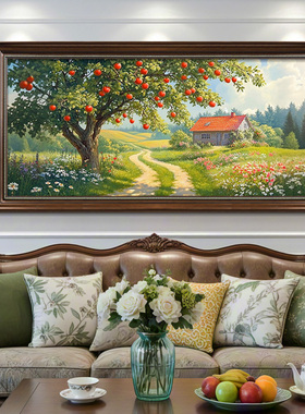 手绘油画餐厅客厅挂画中古风法式欧式美式复古装饰画风景苹果树