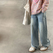 Girl Jeans Spring Autumn Money 2023 new CUHK Scout girls wide-legged pants tennis Red autumn clothes Childrens pants