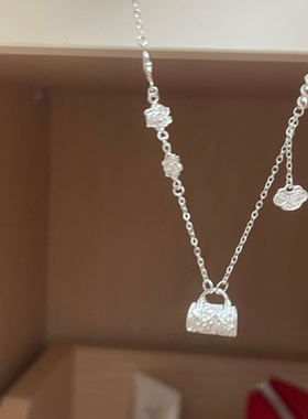 足银990福包锁古风吊坠花花银项链时尚气质百搭国风潮锁骨链