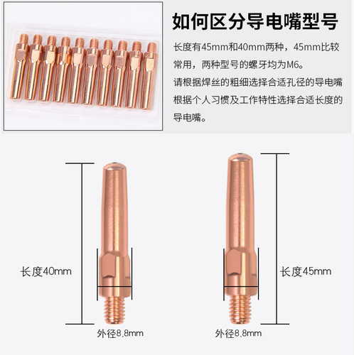 二保焊枪焊接专用导电嘴0.8紫铜焊嘴头1.0/1.2气保焊机配件大全 - 图1
