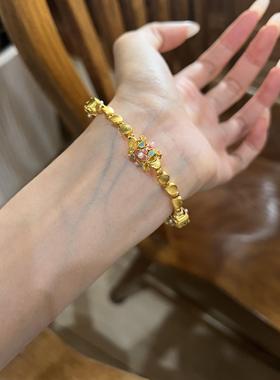 金包银古法传承四花手链女18k金烧蓝四叶花扭扭珠手链四花洋溢