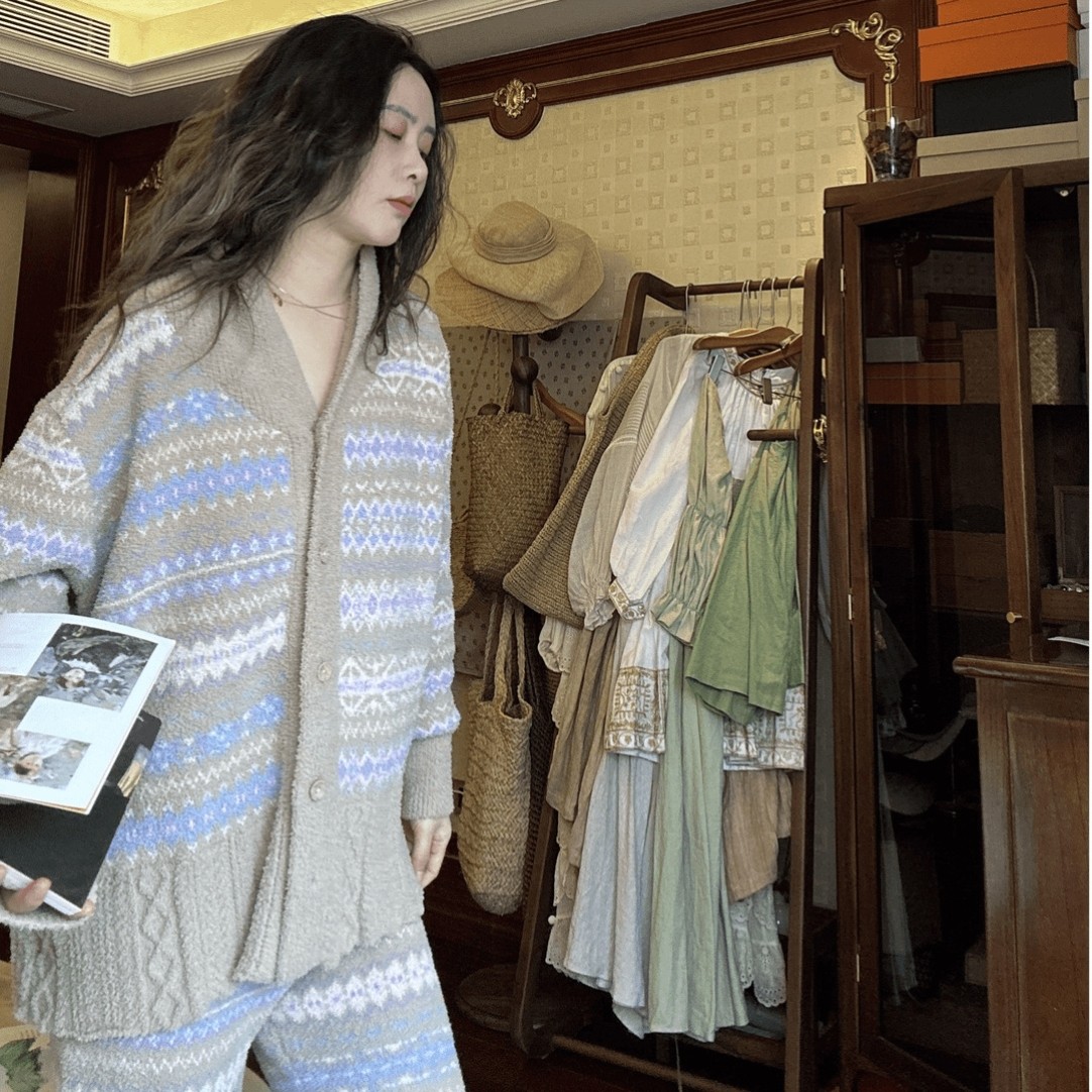 ins简约风复古风条纹加绒加厚保暖睡衣女秋冬新款2026家居服套装,淘宝优惠券,粉丝福利购,淘宝优惠卷