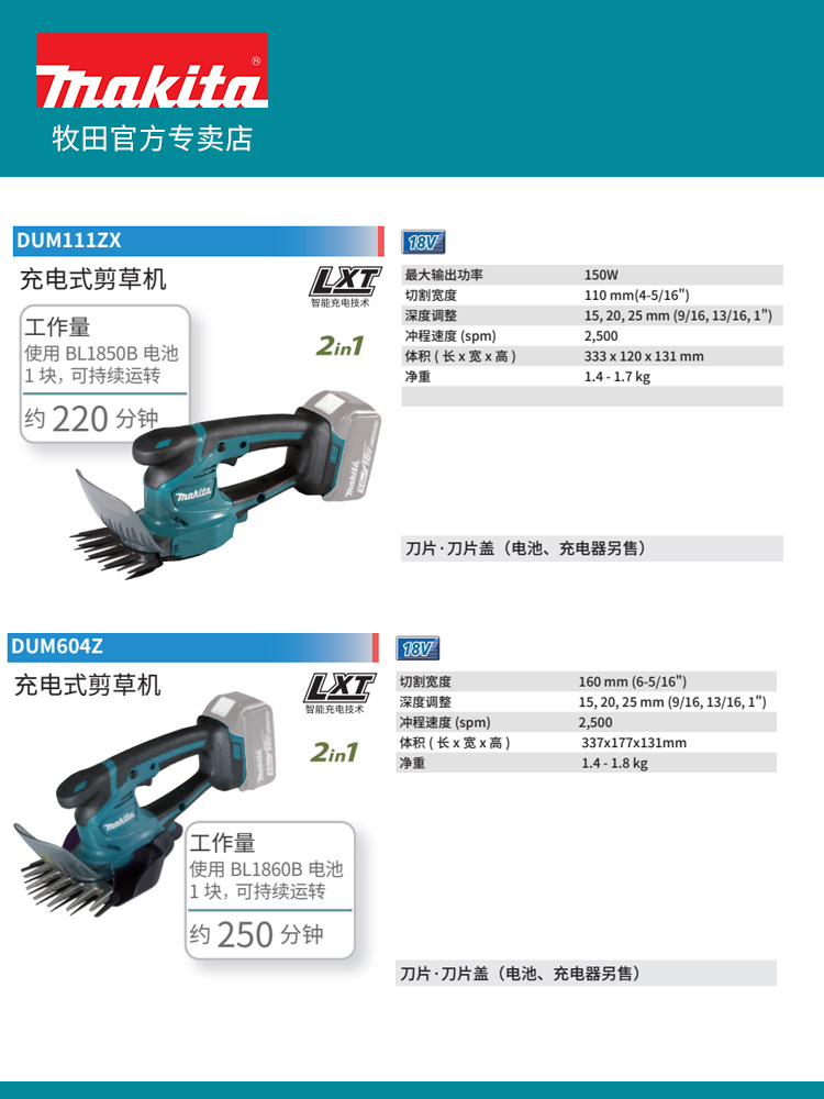 牧田18V手持充电式绿篱机DUM604剪草机园林便携绿篱修剪机DUM111 - 图1