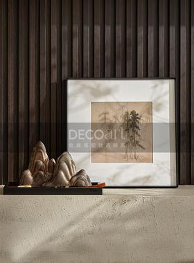 邸高家居新中式样板间进门玄关装饰摆画艺术花瓶插花假花假山摆件