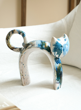 创意手绘窑变釉瓷，祝福招财猫咪