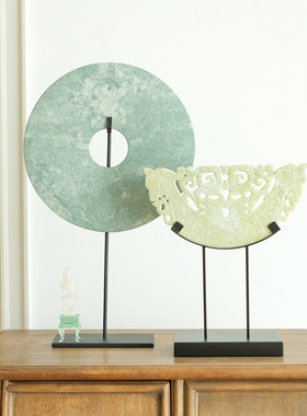 天然石玉壁打磨，新中式国风摆件