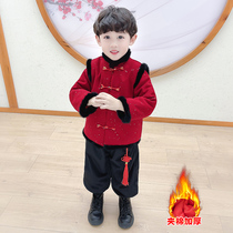 Boys Beyenswear suit autumn and winter Tang Costume China Wind childrens clothing Handclothes plus suede mens winter clothes for Chinese New Year clothes