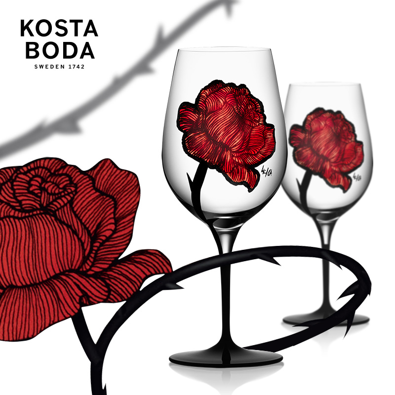 新款物舍×KOSTA BODA水晶玻璃杯玫瑰花纹红酒杯高脚对杯礼盒结婚 - 图0