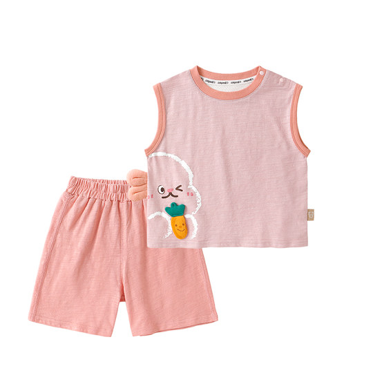 咔咔熊猫男童套装女童夏装儿童宝宝背心衣服夏季短袖短裤两件套