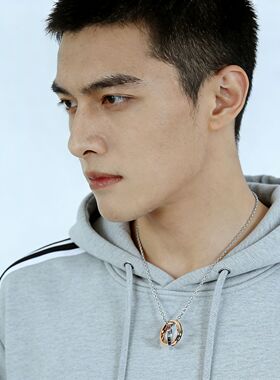 真爱永恒钛钢双环玫瑰金项链