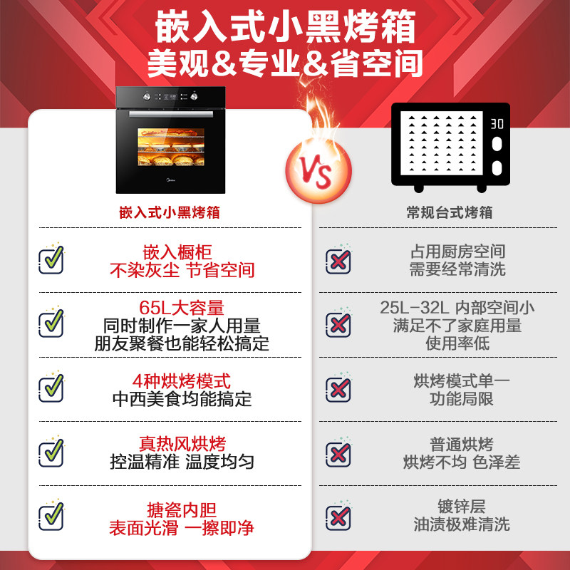 美的嵌入式家用65l大容量电烤箱 美的美居悠然嵌入式电烤箱