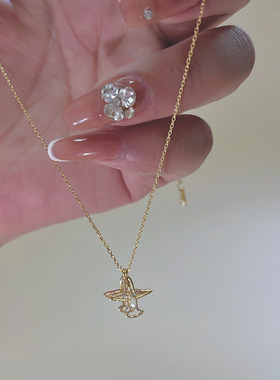 森系网红钛钢流行项链 ins抖音爆款珍珠微镶几何鱼尾蝴蝶桃心锁骨