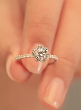 仿真钻石戒指女结婚订婚求婚高档气质高级感玫瑰花指环手饰送女友