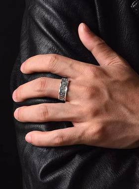 复古上帝之眼戒指男款潮流个性开口指环做旧冷淡风三角形眼睛男戒