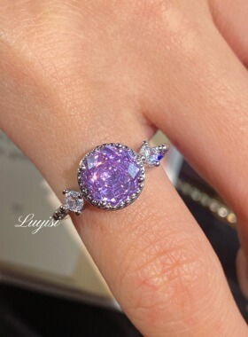 直播爆款八角千禧玫瑰切紫锂辉戒指时尚轻奢镶嵌高碳钻玫瑰花钻戒