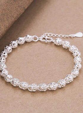 镀银手链女财源滚滚镂空玲珑球转运圆珠简约饰品现货批发转运珠