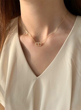 S925纯银镀14K金字母锆石项链女镶钻设计感轻奢小众百搭ins锁骨链