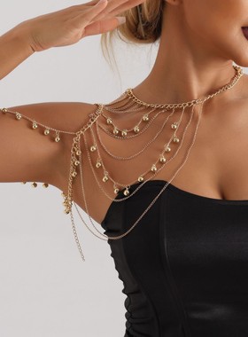 欧美复古球肩链流苏肩饰街拍时尚多层身体链宫廷潮流个性服饰配饰