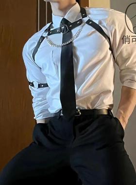 男士黑色臂环可调节朋克皮革衬衫体育生护臂绑带手环胳膊配饰袖箍