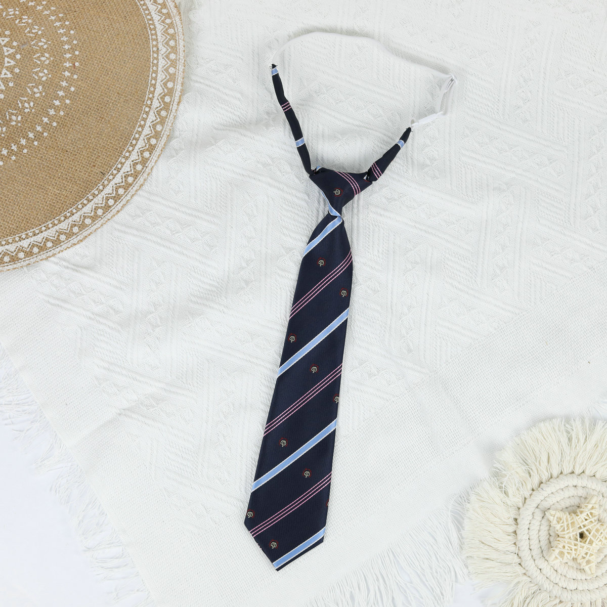 Cyanotic gold and red striped lazy Japanese tie