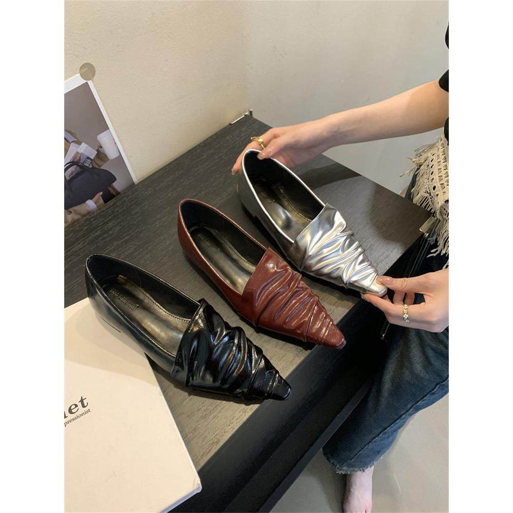 2025年新款设计感小众褶皱软皮尖头乐福鞋女鞋子低跟小皮鞋单鞋女,淘宝优惠券,粉丝福利购,淘宝优惠卷