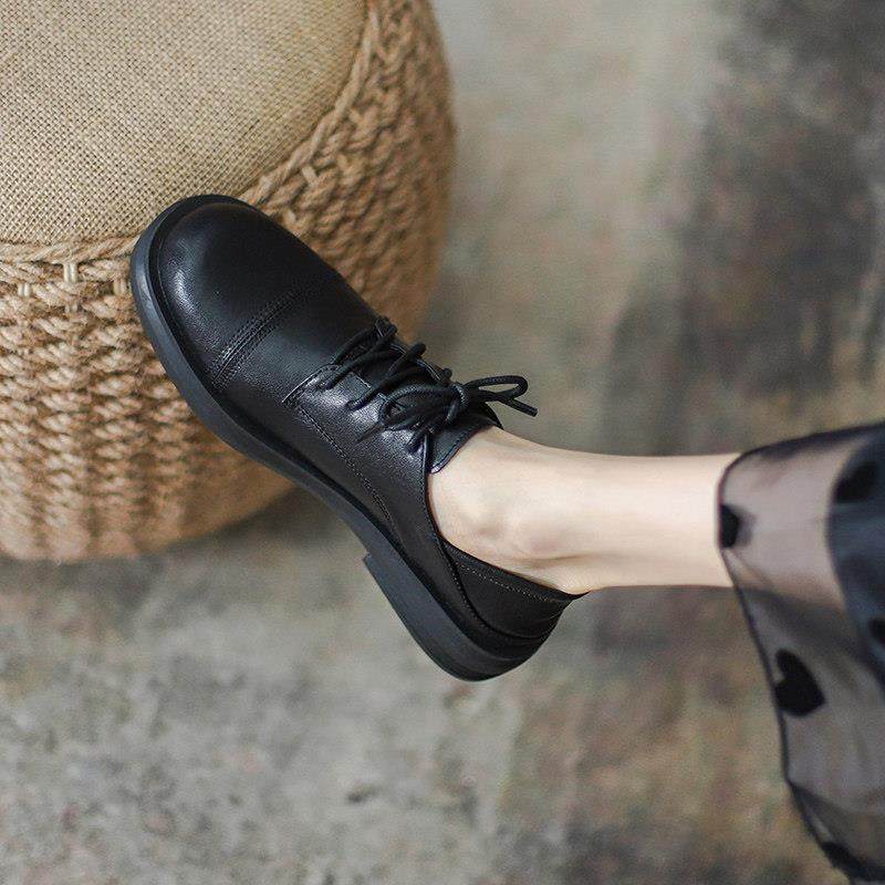 香港全真皮小皮鞋女2024春秋新款英伦单鞋女系带平底乐福鞋工作鞋,淘宝优惠券,粉丝福利购,淘宝优惠卷