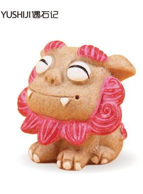 泰山石敢当国风文创摆件事事如意可爱小狮子平安车摆一对