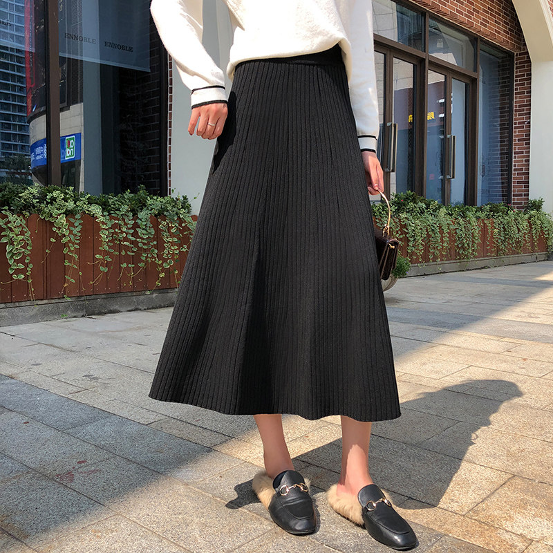 高腰针织a字裙女春秋冬a字半身裙 颜筱半身裙