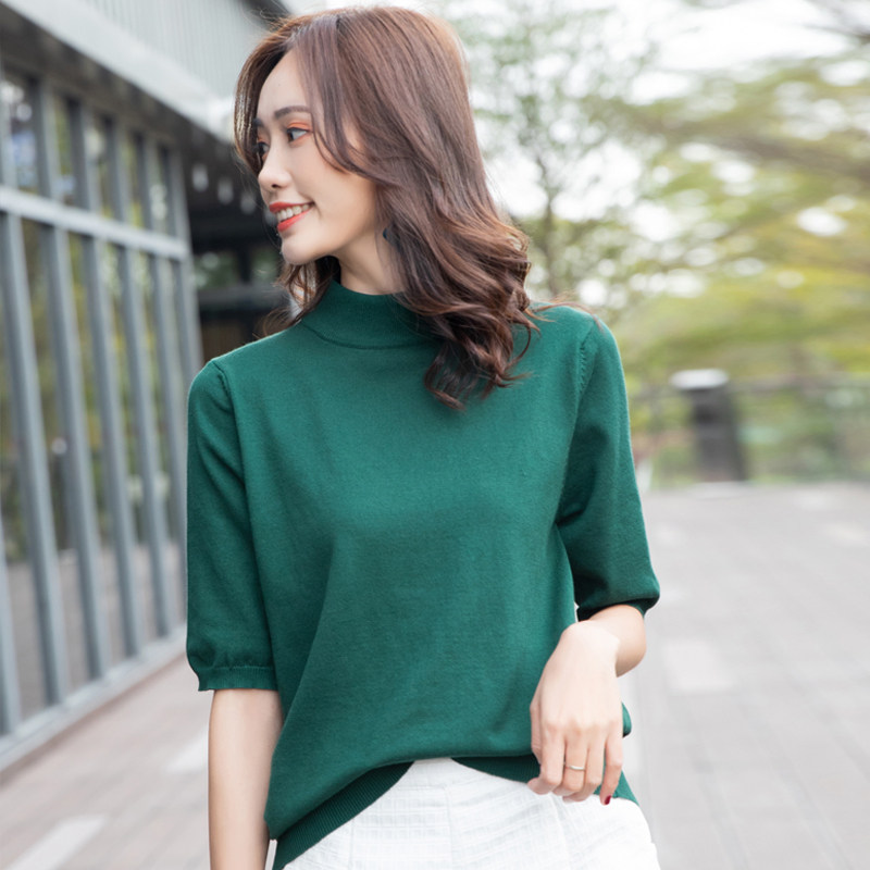 大码早秋中袖半高领宽松打底针织衫 颜筱毛针织衫