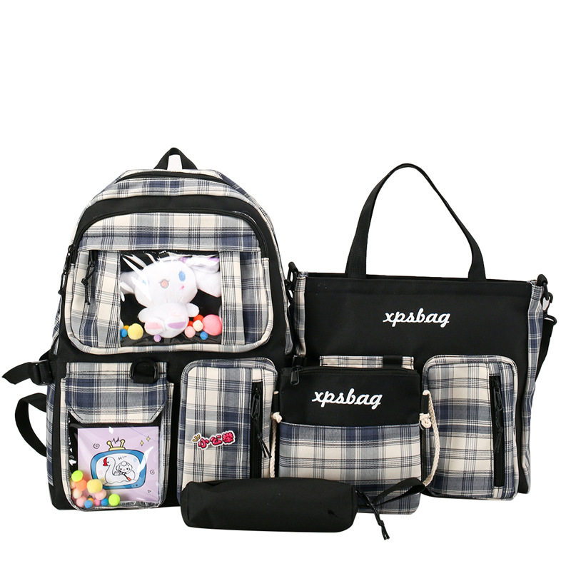 格子女小学生清新可爱初中生双肩包 疆誉双肩背包