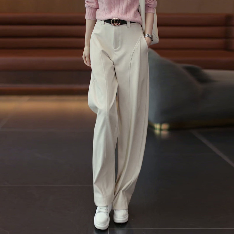 棕色毛呢糯米弯刀裤女秋冬加厚2025新款宽松慵懒风直筒阔腿裤子冬,淘宝优惠券,粉丝福利购,淘宝优惠卷