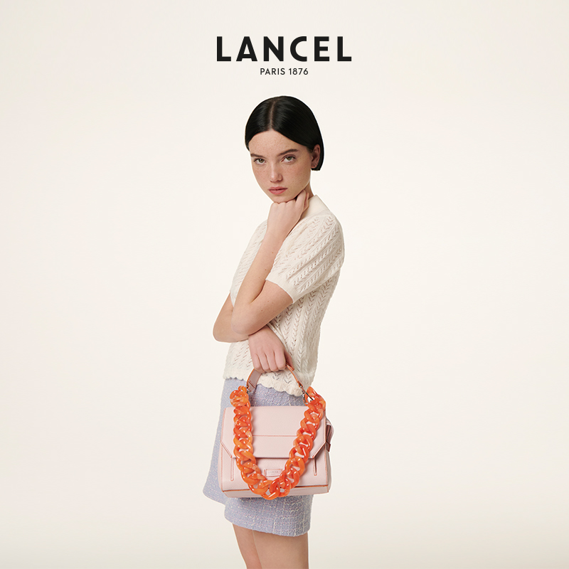 LANCEL/兰姿 Ninon链条 夸张大链条小方包ins风PINK小粉包 少女粉 - 图0