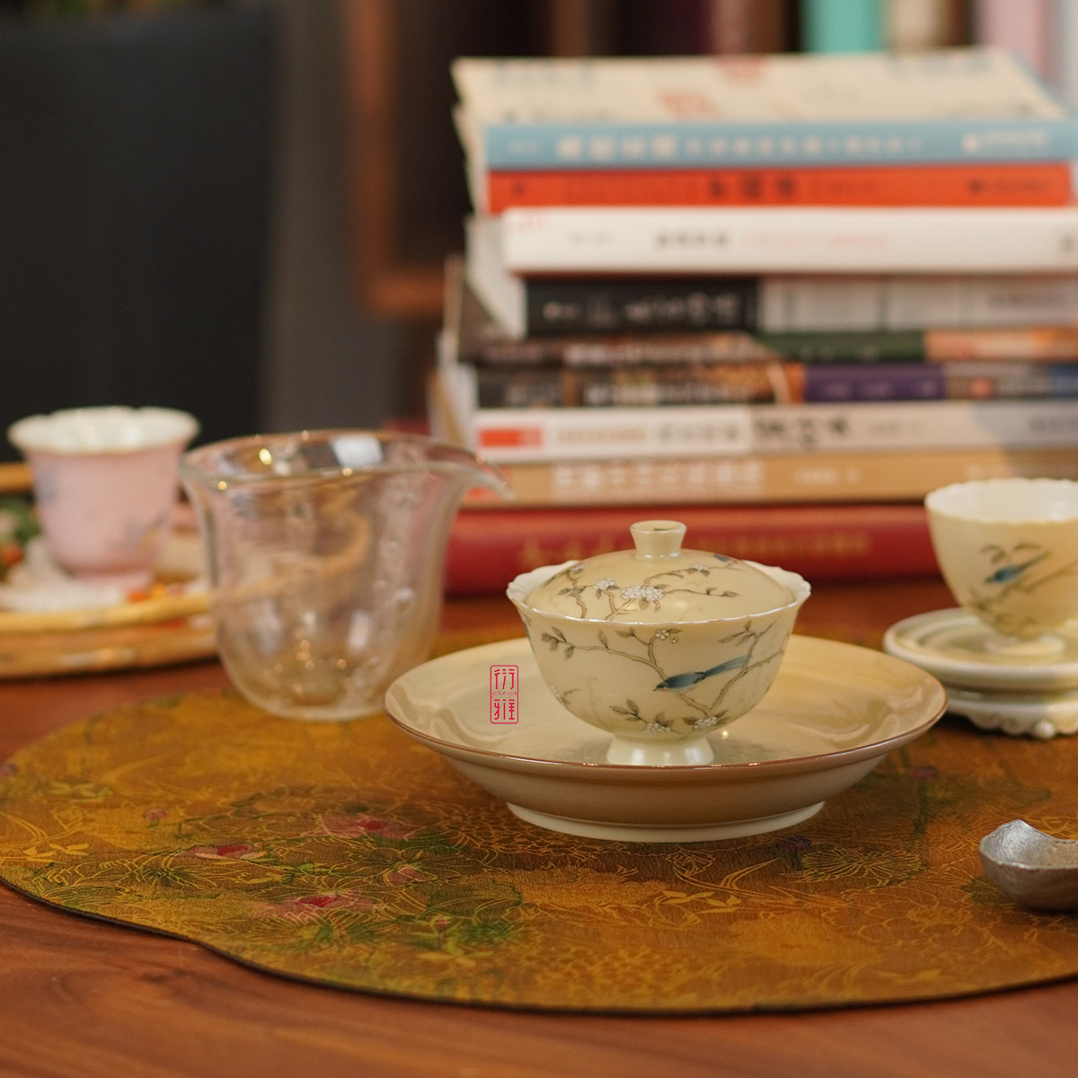 慢蓝茶席真丝香云纱海棠圆形垫子新中式禅意双面轻奢布艺桌旗41cm,淘宝优惠券,粉丝福利购,淘宝优惠卷