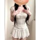 Korean style sweet square neck top high waist slimming skirt
