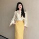 French high-end long-sleeved shirt and yellow tie skirt