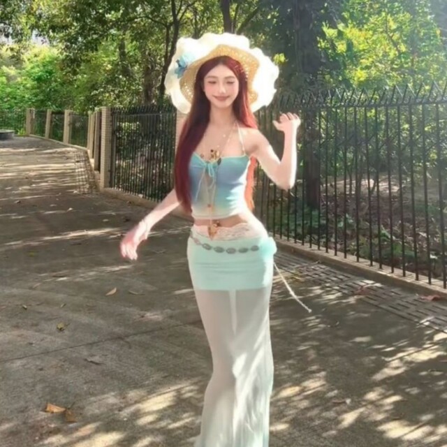 Pure sexy sexy knitted tube top high waist mesh skirt