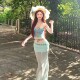 Pure sexy sexy knitted tube top high waist mesh skirt