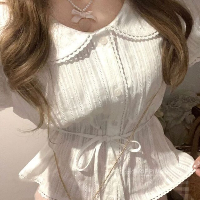 French sweet doll collar top high waisted hip skirt