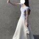 French gentle style puff sleeve top and high waist skirt