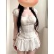 Korean style sweet square neck top high waist slimming skirt