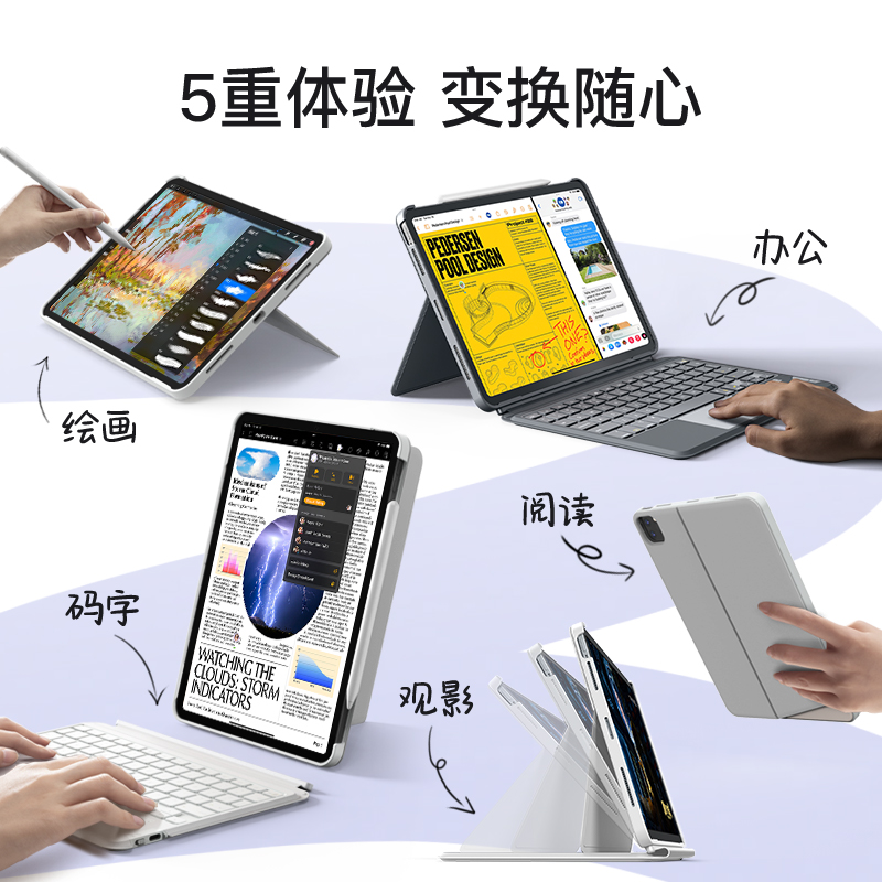 inateck适用iPad妙控键盘Air7/6 Pro11寸Air4/5横竖磁吸支撑11代10代7/8/9保护套蓝牙一体式-图0