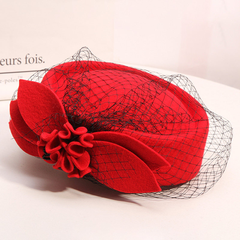 秋冬季韩版潮花朵羊毛毡帽贝雷帽子 古仙蔓帽子