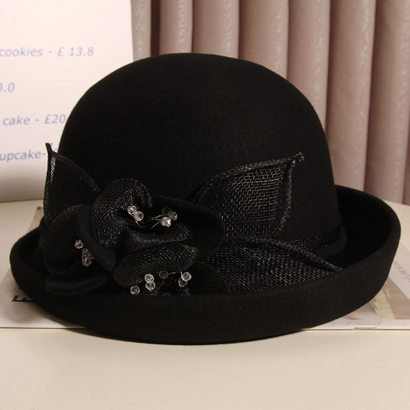 秋冬英伦复古羊毛呢卷边渔夫盆帽 古仙蔓帽子