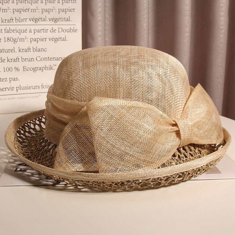 英伦复古优雅蝴蝶结麻纱夏防晒礼帽 古仙蔓帽子