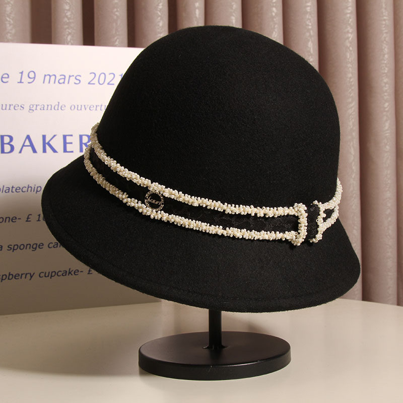 法式复古小香风羊毛秋冬毛呢渔夫帽 古仙蔓帽子