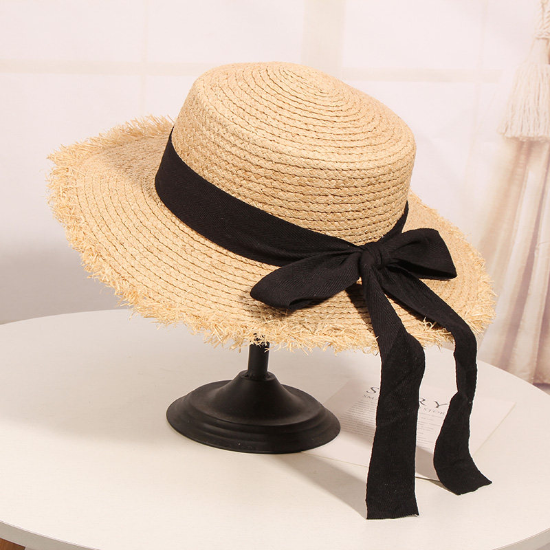 韩版拉菲蝴蝶结毛边礼帽女沙滩帽 古仙蔓帽子