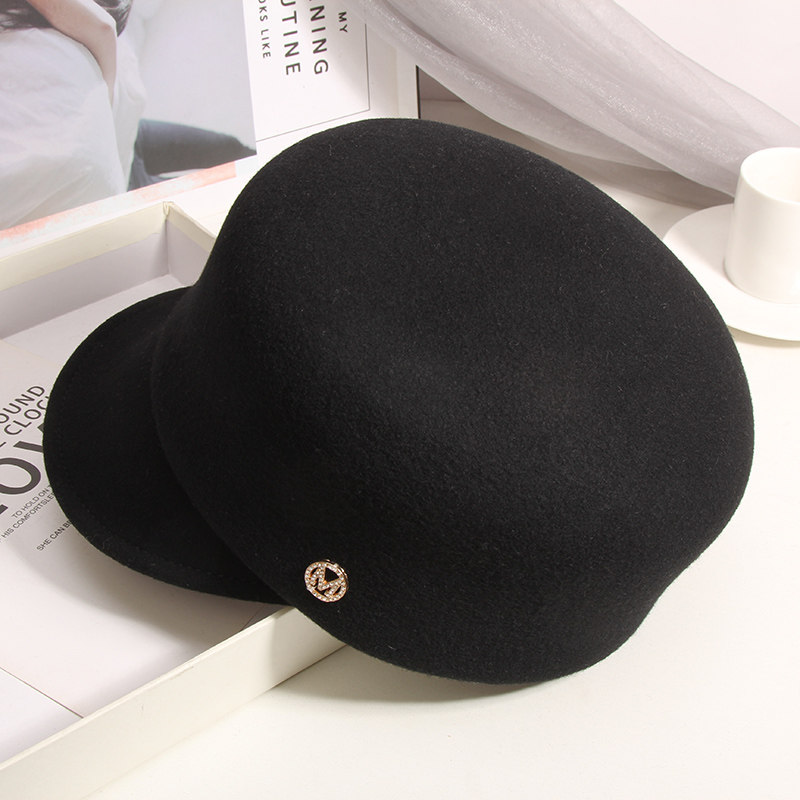 秋冬羊毛呢水钻英伦名媛字母鸭舌帽 古仙蔓帽子