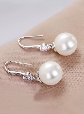 【大捡漏】正品9999圆形镀银色耳环女款显瘦气质珍珠耳钩送女友礼